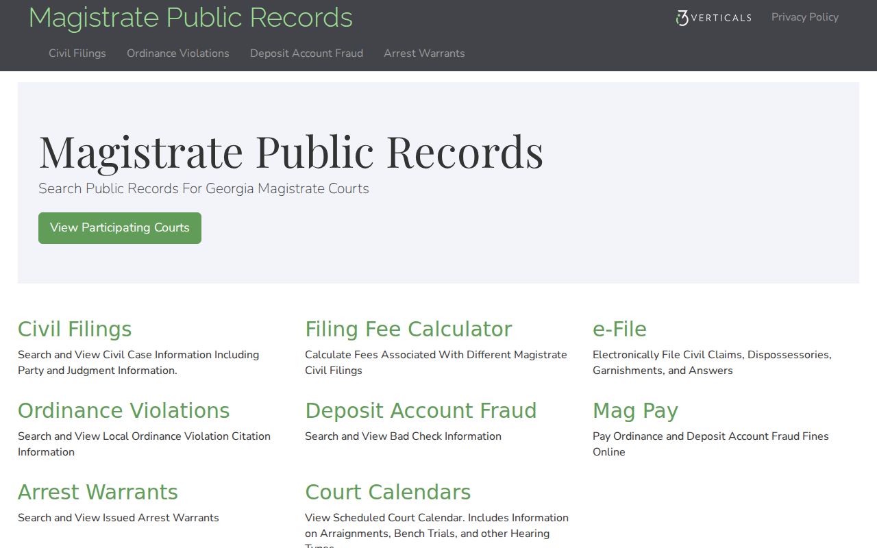 Georgia Magistrate Records portal arrest-warrant navigation