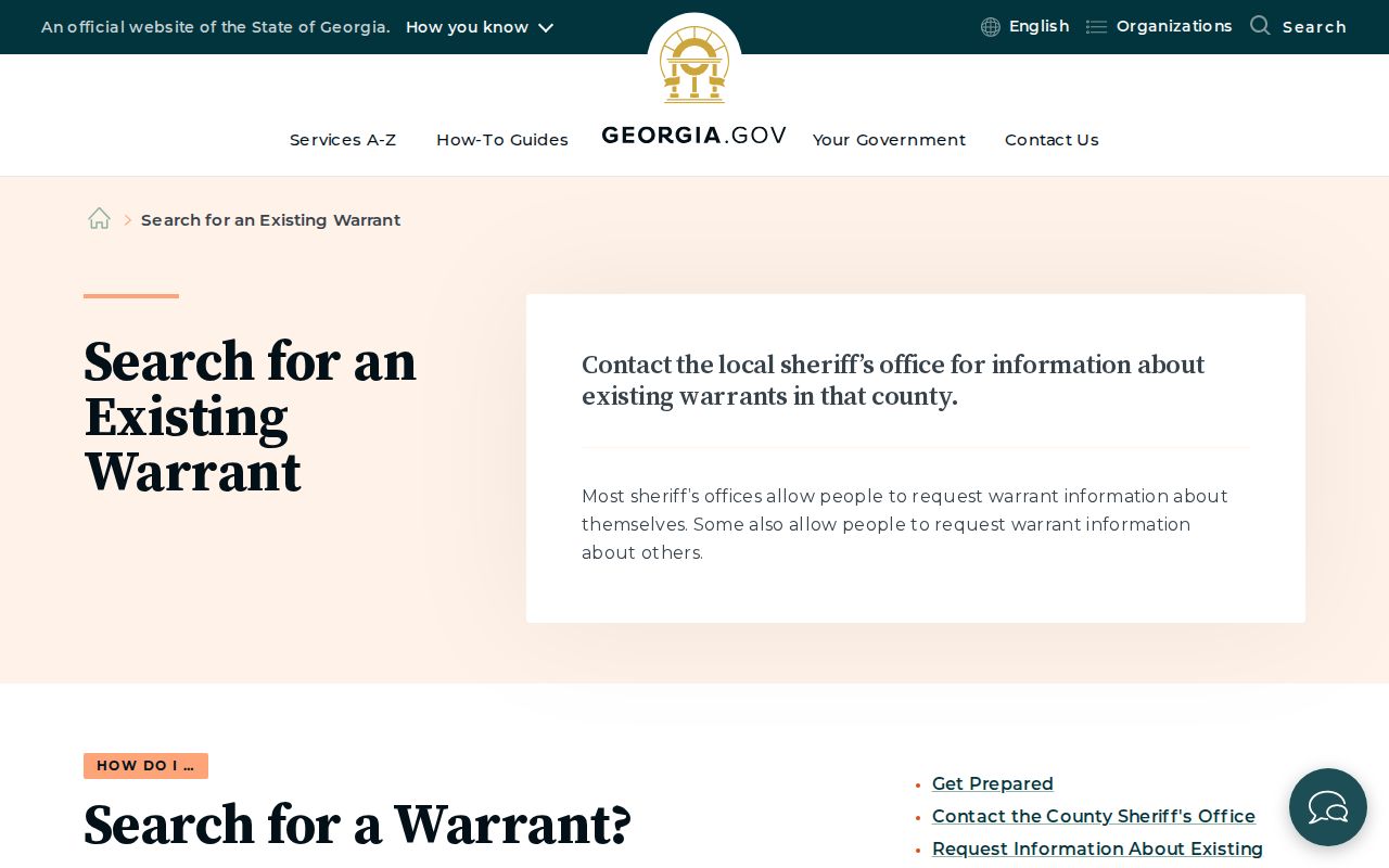 Georgia instruction to contact the local sheriff for a warrant inquiry