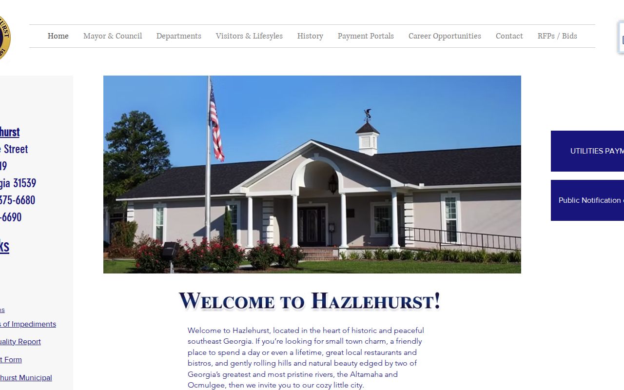 Official Hazlehurst City Hall page and navigation