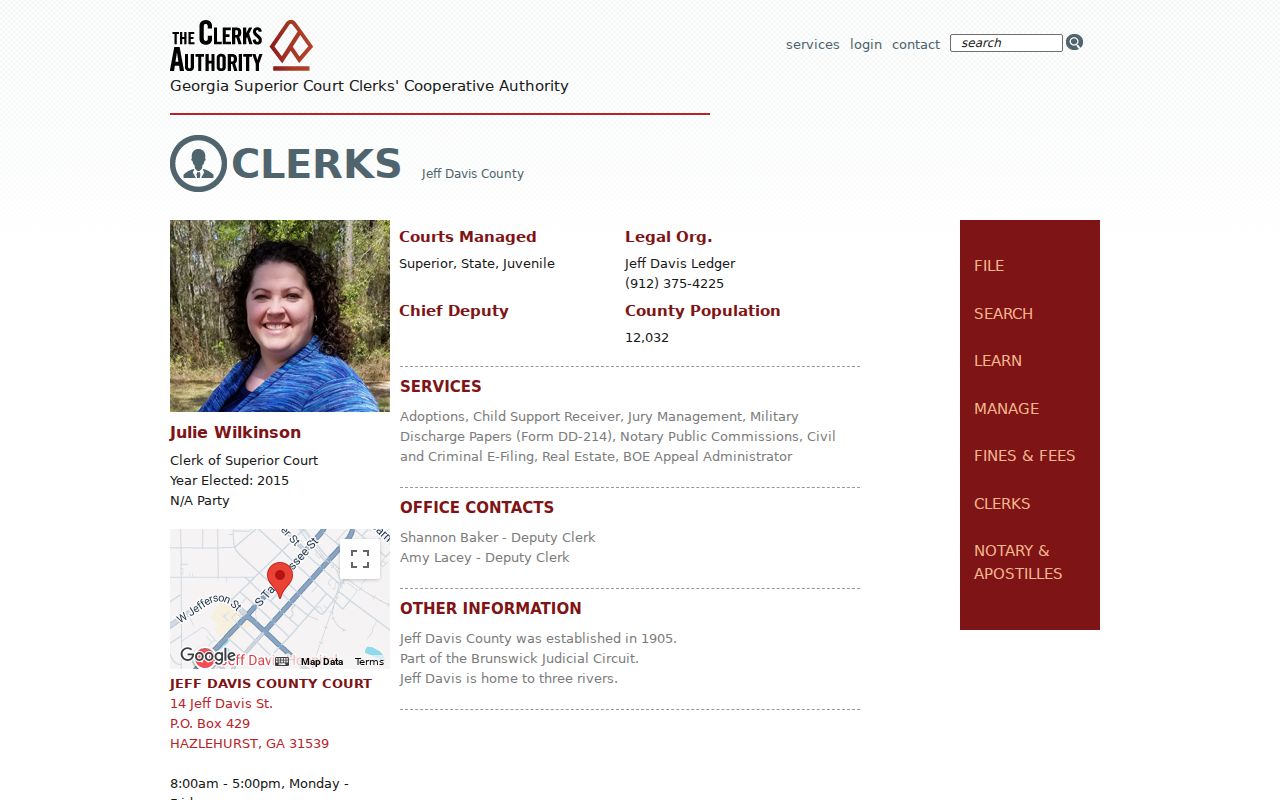 Jeff Davis clerk contact and courts-managed fields