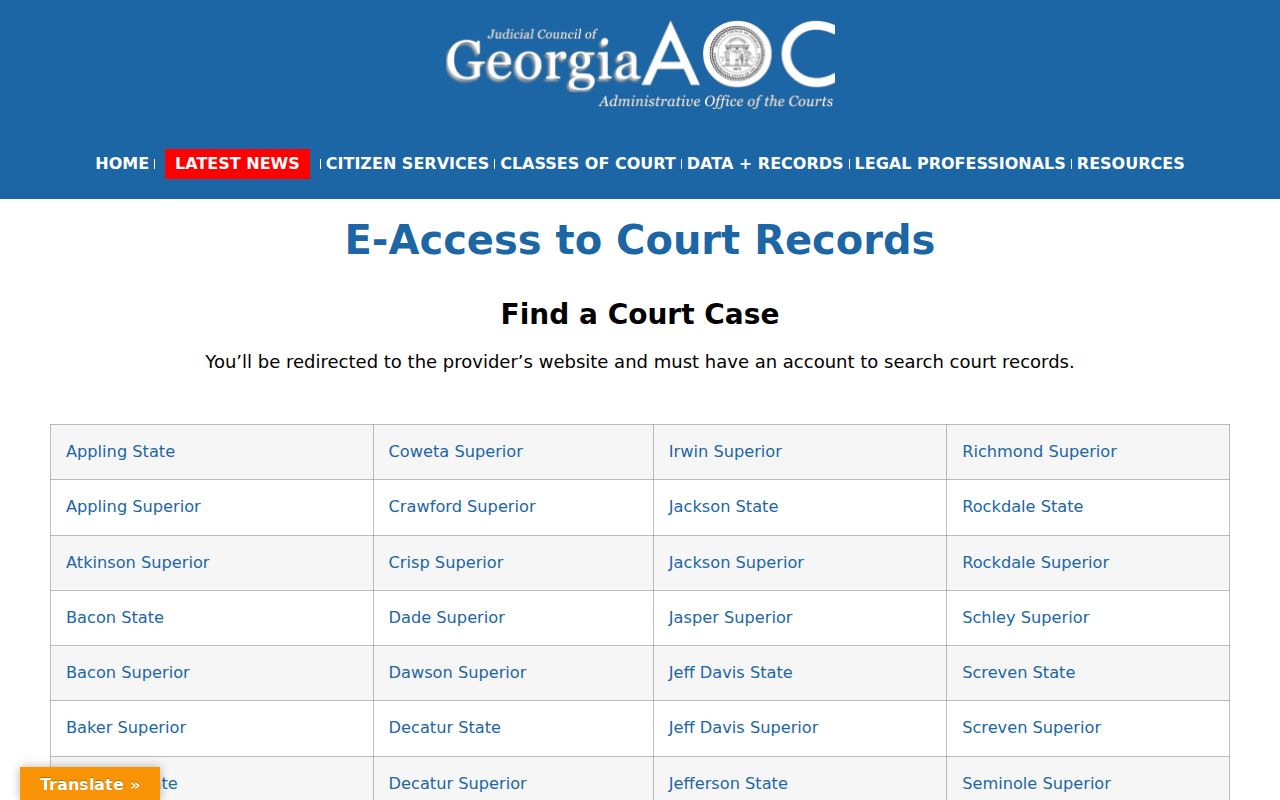 Georgia Courts eAccess court-record guidance