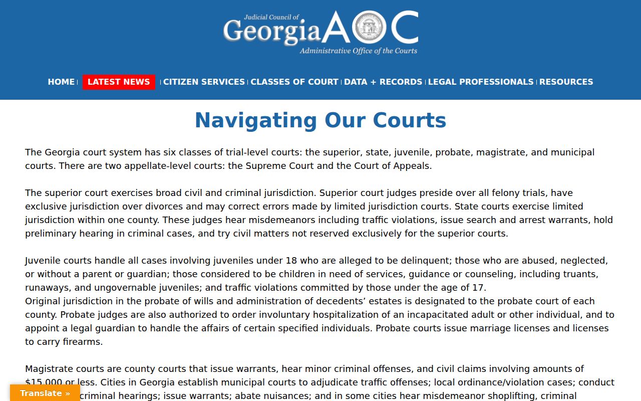 Georgia Courts guidance explaining court roles