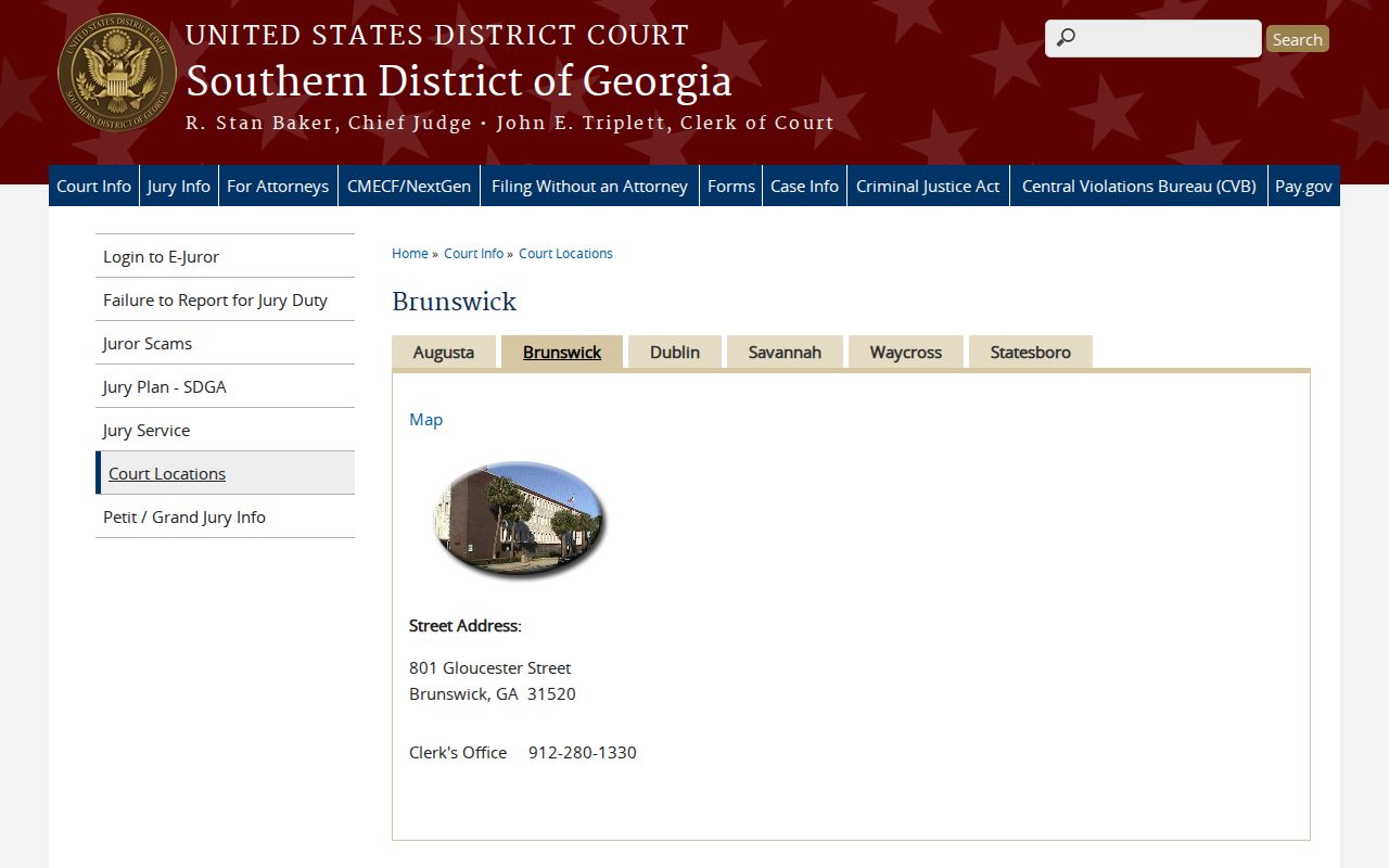 Southern District of Georgia Brunswick Division courthouse and clerk contact