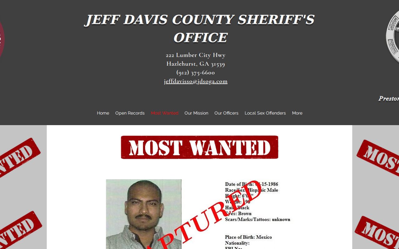 Jeff Davis County warrant records official Most Wanted page without a roster