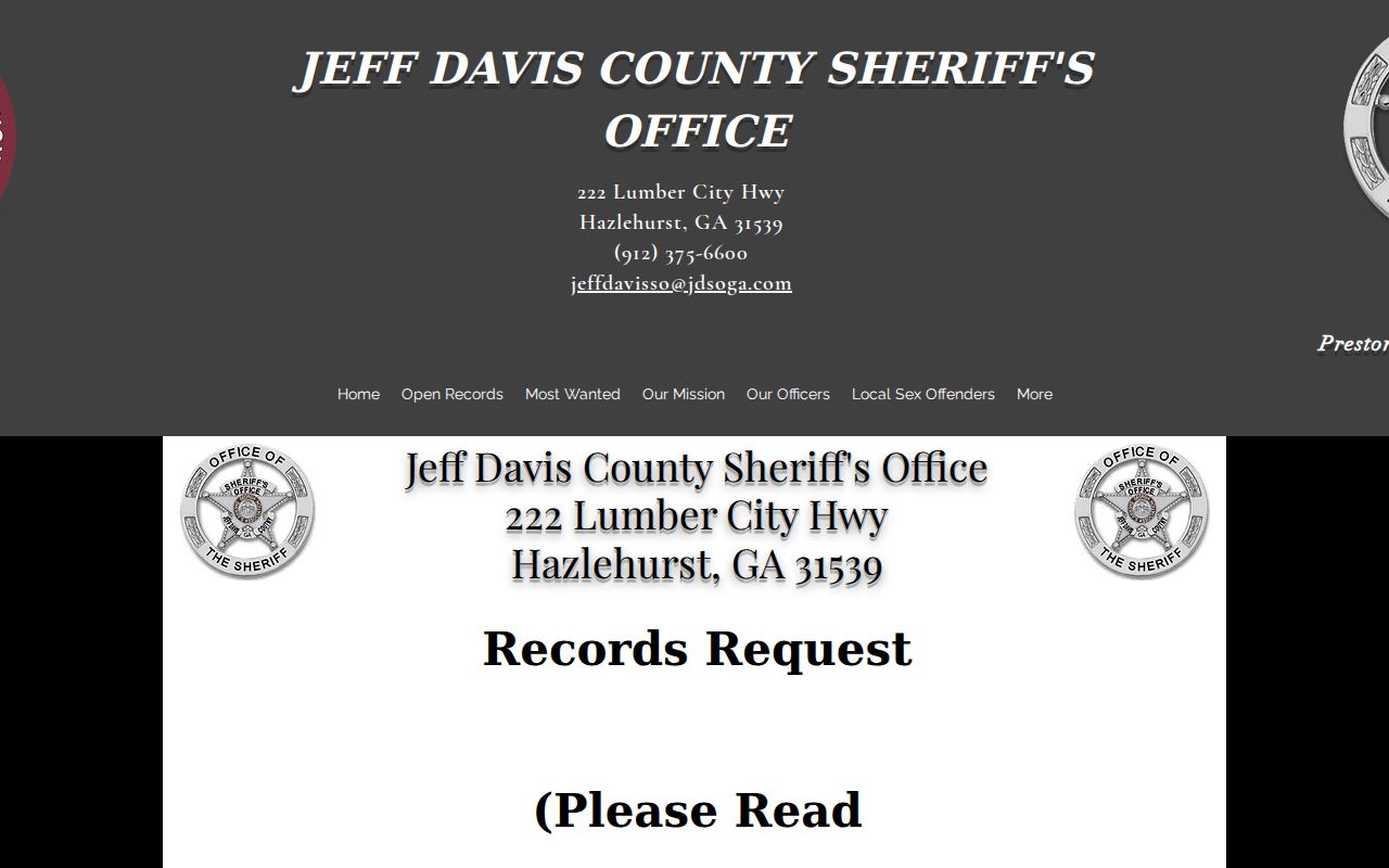 Jeff Davis County warrant records request form